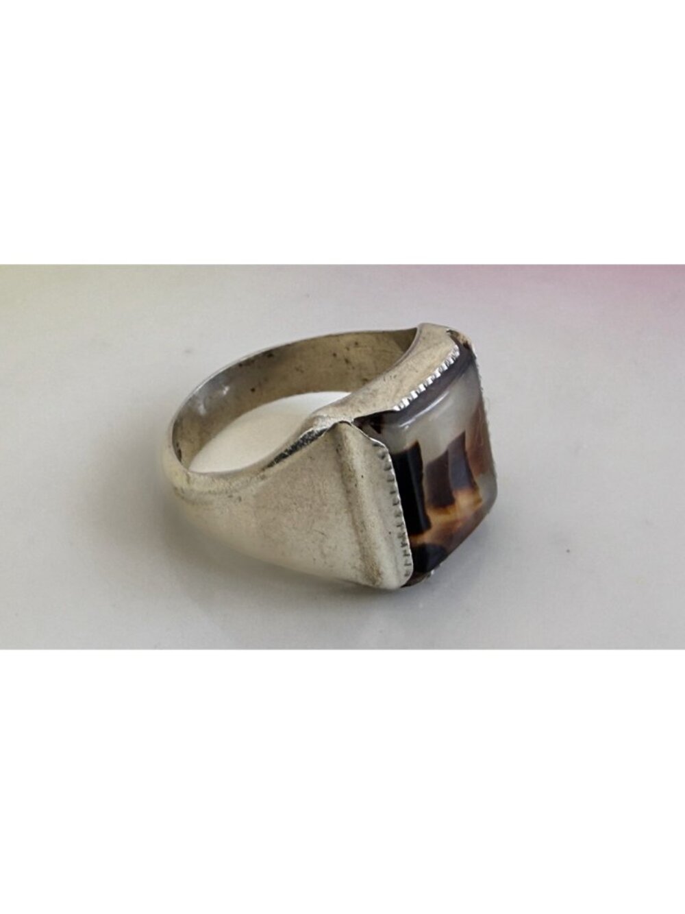 Vintage 50s Wheeler Mfg Sterling Dendritic Picture Agate Ring Size 6 3/4 - Picture 7 of 11